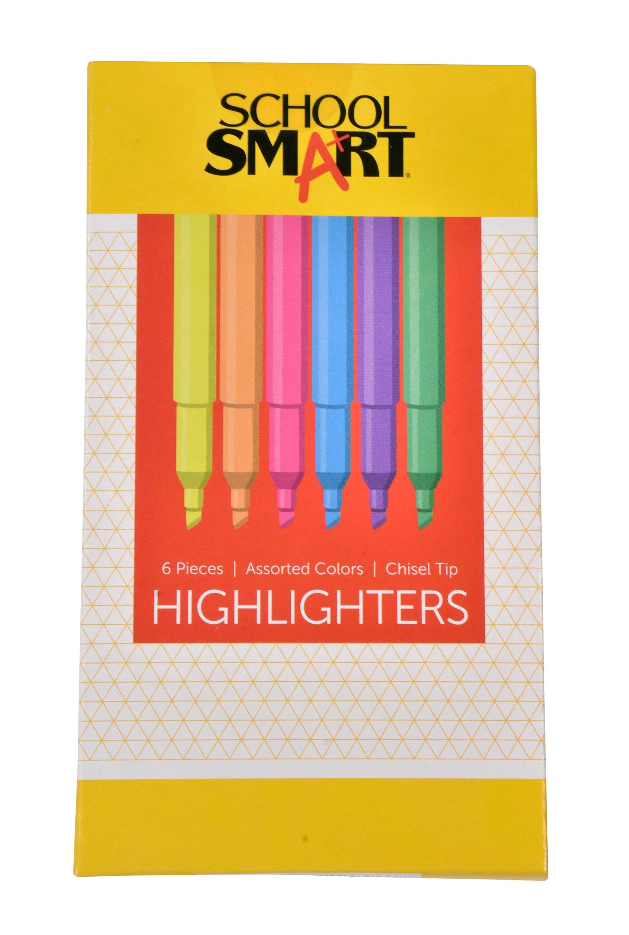 School Smart Pen Style Highlighters, Chisel Tip, Assorted Colors, Pack of 6 1298145